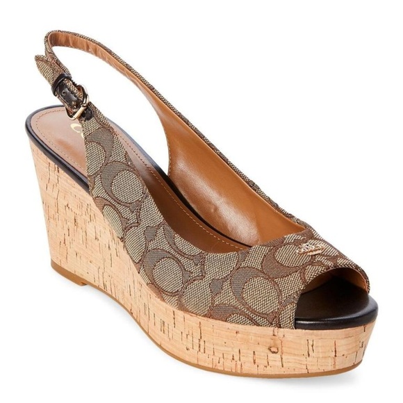 COACH Khaki Ferry Slingback Sandals Wedges - Picture 1 of 8